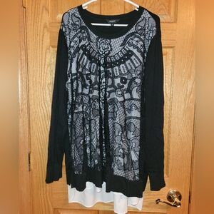 Simply Vera Vera Wang Black and Gray Patterned Long Sleeve